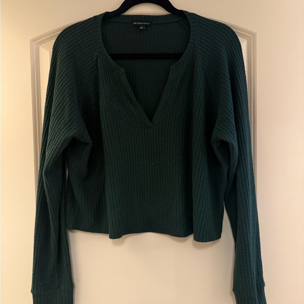 Beyond Yoga Free Style Waffle Knit Pullover, Forest Green | Size Small